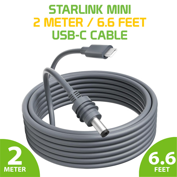 DASTRMINI2M - 2-Meter / 6.6-Feet Starlink Mini USB-C to DC Power Cable Cord 100W Input USB Type C to DC Cable, DC Power Cable Direct to USB-C for Starlink Mini Work with 100W+ PD Source Waterproof 18AWG