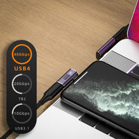 DCCADT - Cellet 90° Right Angle USB-C Adapter (2-Pack), 240W PD Fast Charging, 40Gbps Data Transfer, 4K@240Hz Video Output, USB4/Thunderbolt 3 & 4 Compatible, USB-C Male to Female Connector