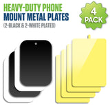 CLCMETALP4 - Heavy-Duty Magnetic Phone Mount Metal Plates 4 Pack - 2 Black & 2 White Adhesive Plates for Magnetic Car Mounts, Universal Thin Rectangular Metal Stickers with Protective Film for iPhone & Android