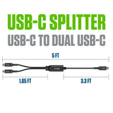 DCCC5FT - Cellet 100W USB C 2-in-1 Charging Cable, Dual USB C Splitter Fast Charger PD 100W 20V/5A, Charge 2 USB-C Devices Simultaneously, 480Mbps Data Transfer, Braided USB C Cable for MacBook, iPad, Galaxy