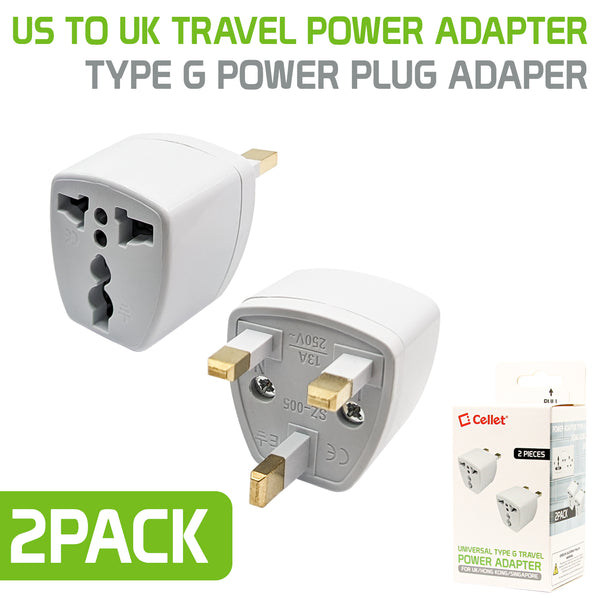 CNFPINGUK - Cellet Universal Travel AC Wall Power Adapter to Convert USA, China, AU, EU & other Plugs to UK/Hong Kong/Singapore Plug Socket (2-PACK)