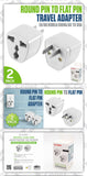 CNFPIN2FA - Cellet Universal Travel Plug Adapter 2 Pack, EU UK Europe Asia to US Outlet Plug Converter, Round to Flat Pin AC Power Adapter for USA Grounded Wall Socket, Compact International Power Plug