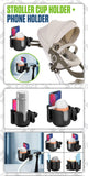 PH203CUPB - Universal Stroller Cup Holder with Phone Holder - 2-in-1 Stroller Organizer for Drinks & Smartphones - Non-Slip, 360° Rotatable Cup Holder for Strollers, Wheelchairs, Walkers, Bikes - Fits Most Phones