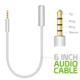 CNIPHONEWT - 6 Inch Gold Plated 3.5mm TRRS Male to Female Audio Adapter - White