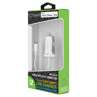 PAPP5GWB- MFI Certified Lightning Car Charger 2.4 Amp - 4Ft  -White