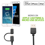 DAAPP5TK - Cellet 2 in 1 Micro USB + Lightning (Licensed by Apple, MFI Certified) Charging / Data Sync Cable - Black