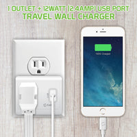 TP340 - Cellet UL Certified 1 Outlet + 12Watt (2.4Amp) USB Port Travel Charger