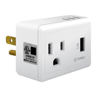 TP340 - Cellet UL Certified 1 Outlet + 12Watt (2.4Amp) USB Port Travel Charger