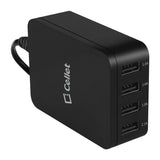 TCUSB4MOBK - Cellet 5V / 25Watt (5.1Amp) / 4 Port USB Desktop Charging Station - Travel Wall Charger - Black