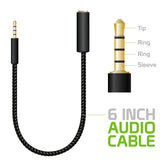 CNIPHONEBK - 6 Inch Gold Plated 3.5mm TRRS Male to Female Audio Adapter - Black