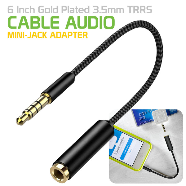 CNIPHONEBK - 6 Inch Gold Plated 3.5mm TRRS Male to Female Audio Adapter - Black