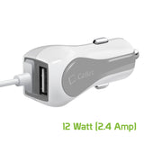 PMICUM21WT - Cellet High Powered 12 Watt (2.4 Amp) Micro USB Car Charger with Extra USB Port and Coiled cable - White