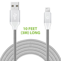 DA8T10BRSL - Cellet Lightning 8 Pin (Apple MFI Certified) 10 ft. (3m) Heavy Duty Nylon Braided USB Charging plus Data Sync Cable - Silver