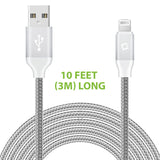 DA8T10BRSL - Cellet Lightning 8 Pin (Apple MFI Certified) 10 ft. (3m) Heavy Duty Nylon Braided USB Charging plus Data Sync Cable - Silver