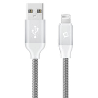 DA8T10BRSL - Cellet Lightning 8 Pin (Apple MFI Certified) 10 ft. (3m) Heavy Duty Nylon Braided USB Charging plus Data Sync Cable - Silver