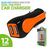 PUSBE21OR - Cellet Prism RapidCharge 12W 2.4A Dual USB Car Charger for Android and Apple Devices - Orange