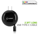 TCUSBCR30 - Cellet High Powered 3Amp / 15Watt USB Type-C Retractable Home Charger for Samsung Galaxy 10 10+ Note 10 Google Pixel 3 XL LG G5, Nexus 5X, Nexus 6P, Nokia Lumia 950/950 XL, OnePlus 2