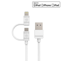 DAAPP5TKWT - Cellet 2 in 1 Micro USB + Lightning (Licensed by Apple, MFI Certified) Charging/Data Sync Cable - White