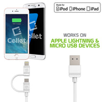 DAAPP5TKWT - Cellet 2 in 1 Micro USB + Lightning (Licensed by Apple, MFI Certified) Charging/Data Sync Cable - White