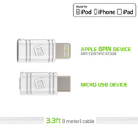 DAAPP5TKWT - Cellet 2 in 1 Micro USB + Lightning (Licensed by Apple, MFI Certified) Charging/Data Sync Cable - White