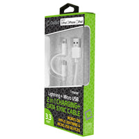 DAAPP5TKWT - Cellet 2 in 1 Micro USB + Lightning (Licensed by Apple, MFI Certified) Charging/Data Sync Cable - White