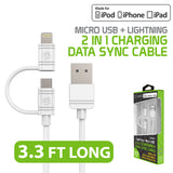 DAAPP5TKWT - Cellet 2 in 1 Micro USB + Lightning (Licensed by Apple, MFI Certified) Charging/Data Sync Cable - White