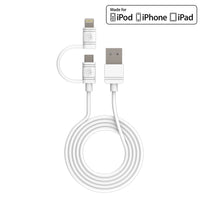 DAAPP5TKWT - Cellet 2 in 1 Micro USB + Lightning (Licensed by Apple, MFI Certified) Charging/Data Sync Cable - White