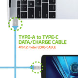 DCA4BL - Flexible / Soft / Tangle-Free Type A to type C Data cable - Blue - by Cellet