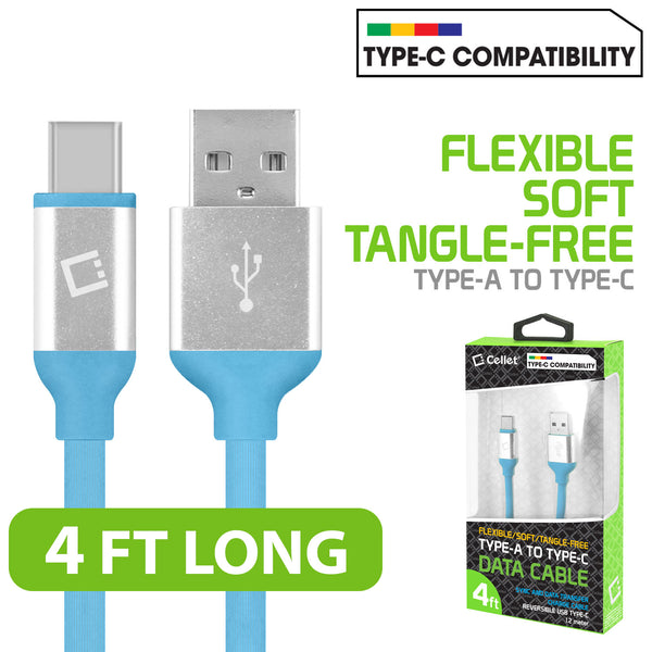 DCA4BL - Flexible / Soft / Tangle-Free Type A to type C Data cable - Blue - by Cellet