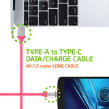 DCA4PK - Flexible / Soft / Tangle-Free Type A to type C Data cable - Pink - by Cellet