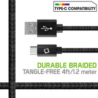 DCA420BK - 4 Ft. Durable Nylon Braided Type C Data Transfer & Sync Fast Charge Cable