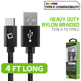 DCA420BK - 4 Ft. Durable Nylon Braided Type C Data Transfer & Sync Fast Charge Cable