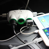 PBACK3WT - Cellet Dual USB Port & 3 Cigarette Port Car Charger for Android & Apple devices - White