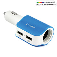 PUSBDC2BL - Cellet Universal High Power Dual USB Port & Cigarette port 15W / 3.1Amps Dual USB Car Charger - Blue/White