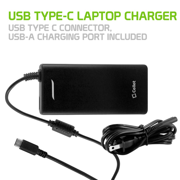 TCPD90 - USB Type-C Laptop Charger, Compatible with MacBook Pro 15”(2016), 13”(2016), 12”(2015), Google Pixel Book, and Other Devices with a USB Type C Connector, USB-A Charging Port Included by Cellet