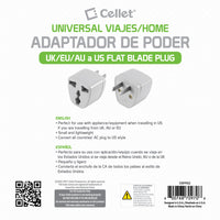 CNFPIN2 - Cellet Universal Travel AC Wall Power Adapter to Convert China, UK, AU, EU & other Plugs to US Plug Socket (2PACK)