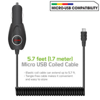 PMICRO1BK - High Powered 5 Watt (1 Amp) Micro USB Coiled Cable (5.7 ft.) Car Charger by Cellet - Black