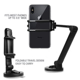 PH118EBK - Desktop Phone Mount with 360 Degree Rotation and Adjustable Folding Arms for Samsung Galaxy Note 9, S9/S9 Plus, S8/S8 Plus, Apple iPhone XS Max, XR, X, 8/8 Plus, Google Pixel 2XL, LG V30 and More – Black - by Cellet