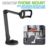 PH118EBK - Desktop Phone Mount with 360 Degree Rotation and Adjustable Folding Arms for Samsung Galaxy Note 9, S9/S9 Plus, S8/S8 Plus, Apple iPhone XS Max, XR, X, 8/8 Plus, Google Pixel 2XL, LG V30 and More – Black - by Cellet