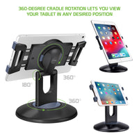 PHTAB5003 - Multi-Functional 3-in-1 Tablet Holder Combo, Heavy Duty Desktop, Portable Stand and Headrest Holder with 360 Degree Rotation for iPads and Tablets - Black