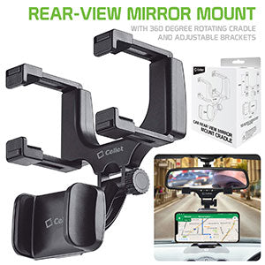 PHMIR2FA -  Cellet Rear-view Mirror Mount, Universal Car Rear-view Mirror Mount with 360 Degree Rotating Cradle and Adjustable Brackets Compatible to Apple iPhone 13/12/11/XS Max, X/XR/XS, 8/8 Plus, 7/7 Plus and Samsung Galaxy Note 10/10 Plus