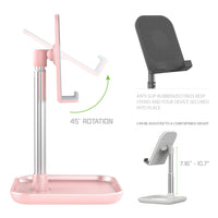 PH150PK - Adjustable Desktop Smartphone and Tablet Stand, Heavy Duty Adjustable Phone Stand with Mini Shelf, Non-Slip Rubberized Grips and Base Compatible to Smartphones, Tablets, iPads and Nintendo Switch – Pink