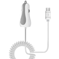 PMICROMSWT - Cellet High Powered 12 Watt (2.4 Amp) Micro USB Car Charger with Extra USB Port and Coiled cable - White