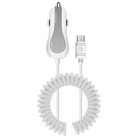 PMICROMSWT - Cellet High Powered 12 Watt (2.4 Amp) Micro USB Car Charger with Extra USB Port and Coiled cable - White