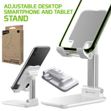 PH60WT - Adjustable Desktop Smartphone and Tablet Stand, Foldable Heavy Duty Adjustable Phone Stand with Non-Slip Rubberized Grips and Weighted Base Compatible to Smartphones, Tablets, iPads and Nintendo Switch – White