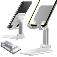 PH60WT - Adjustable Desktop Smartphone and Tablet Stand, Foldable Heavy Duty Adjustable Phone Stand with Non-Slip Rubberized Grips and Weighted Base Compatible to Smartphones, Tablets, iPads and Nintendo Switch – White