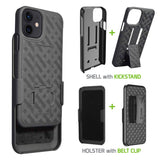 HLIPH12MINI - iPhone 12 Holster, Shell Holster Kickstand Case with Spring Belt Clip for Apple iPhone 12 Mini – Black – by Cellet