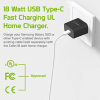 TCC18WBK - USB-C PD Home Charger, 18 Watt Type-C UL Certified Home Charger (Cable Sold Separately) Compatible to Samsung Galaxy S21, S21 Plus, S21 Ultra, Tablets and More – Black