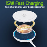 MAGM10 - 15 Watt Fast Charging Magnetic Wireless Charger,  Magnetic Wireless Charger Compatible with QI Enabled Devices (USB-C AC Adapter Not Included) - White