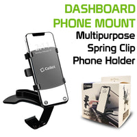 PHD280 - Multipurpose Spring Clip Phone Holder, Dashboard, Sun Visor & Rear View Mirror Clip Mount with Heavy Duty Spring Base, 360° Cradle Rotation Compatible to iPhone 12 Pro Max, 12 Pro, 12 Mini, Samsung Galaxy S21 / S21 Plus, S21 Ultra & More